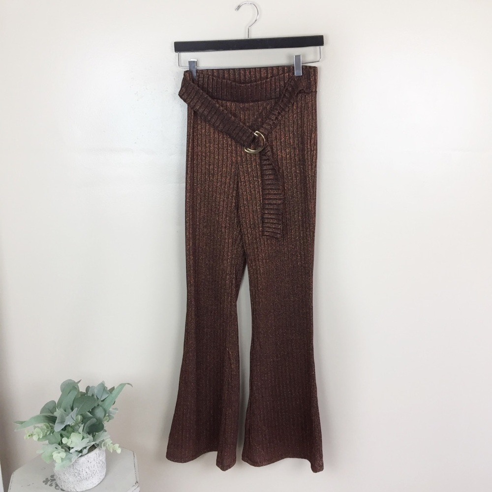 [Zara] NEW Brown Shimmer 70s Style Belted Pants